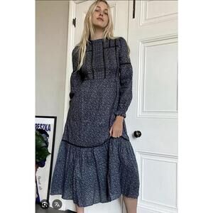 Urban Outfitters dress xsmall navy blue floral prairie cottage lia midi romantic